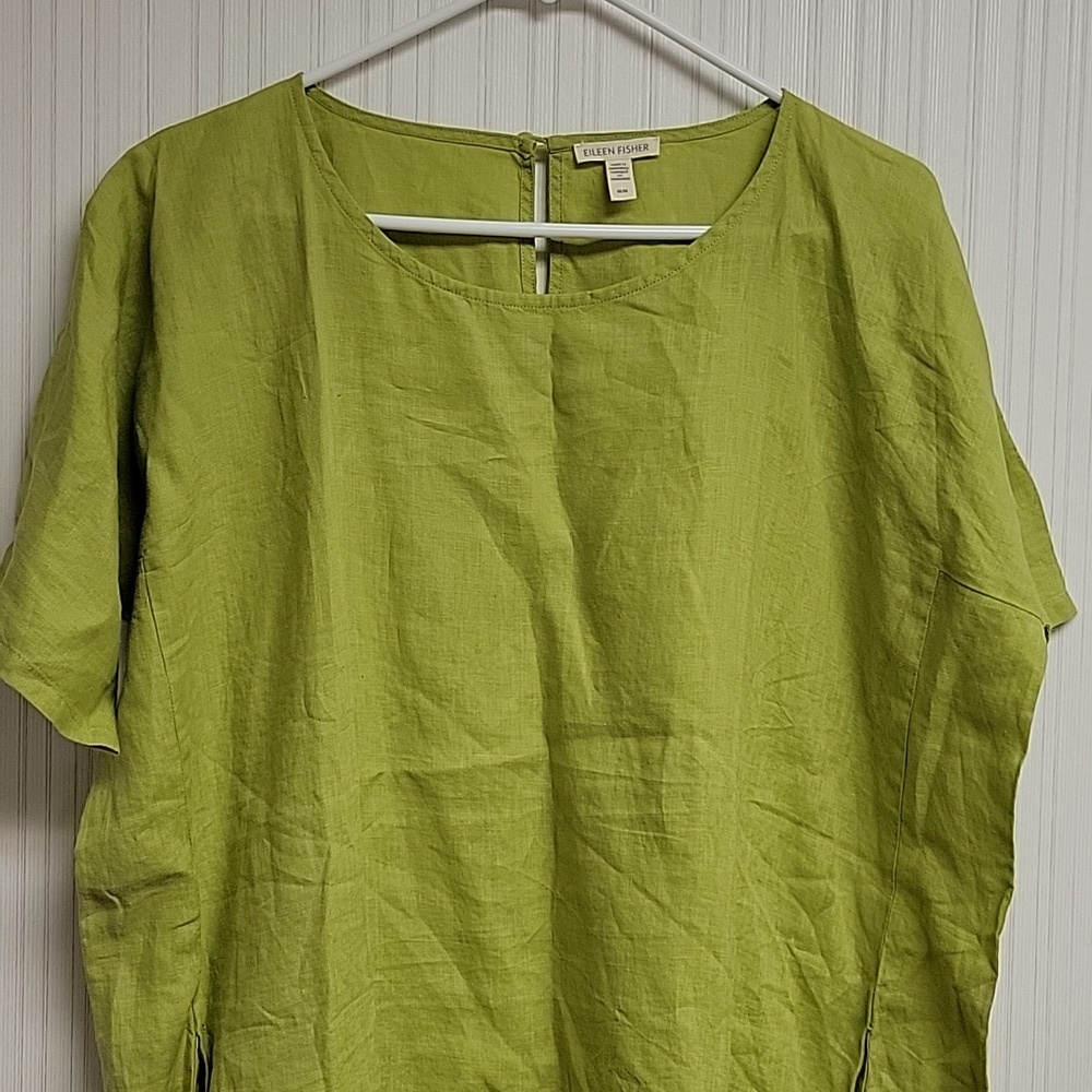 Eileen Fisher Lime Green Organic Linen Dress Sz Medium Gorpcore Pockets - Picture 5 of 8